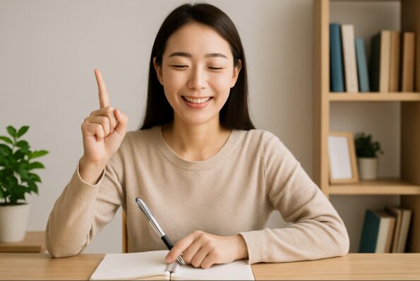 ボールペンを丁寧に片づける若い女性の手元を写した写真